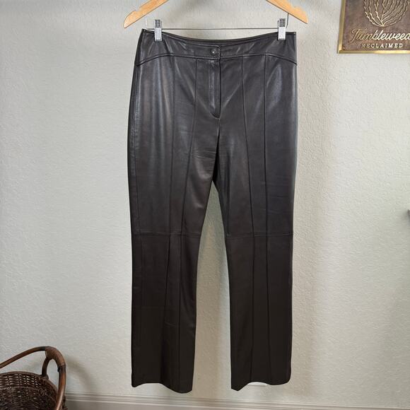 Women's Carlisle Chocolate Brown Straight Leg 100% Leather Pants Size 4 - Picture 8 of 11